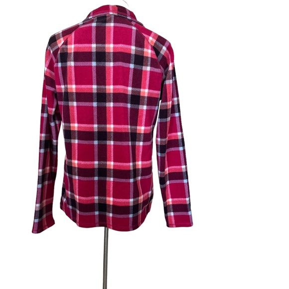 Eddie Bauer fleece 1/4 zip plaid pullover pink maroon SIZE Medium NWT - Picture 5 of 12